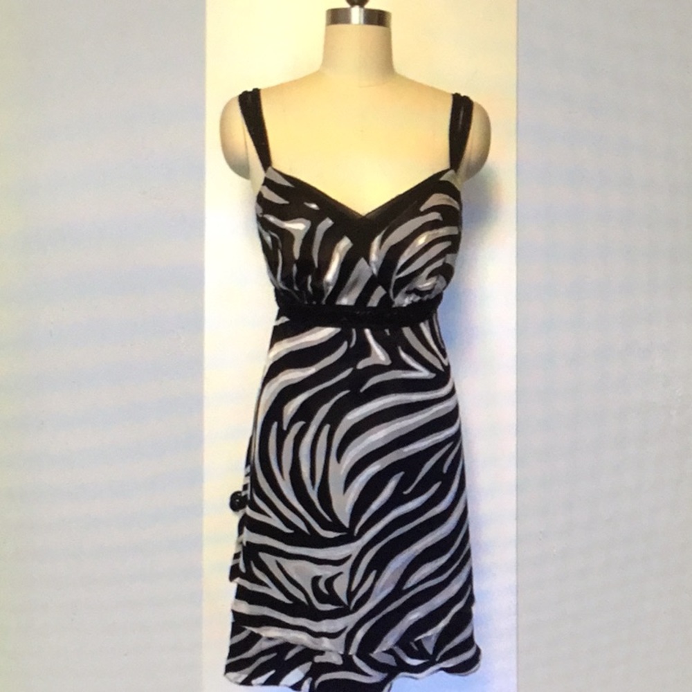 WHBM black, gray, and ivory silk blend dress